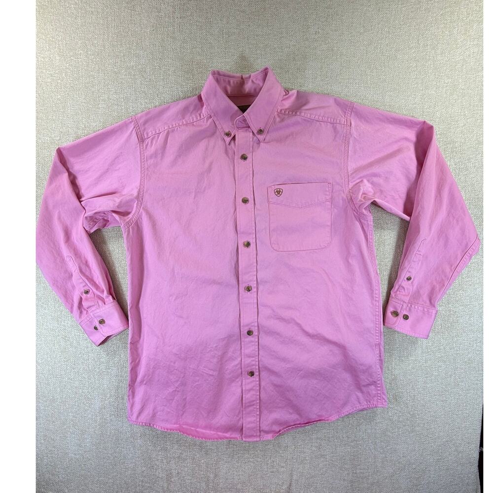 Ariat Women Medium Pink Long Sleeve Button Front Western Cowgirl Rodeo Shirt